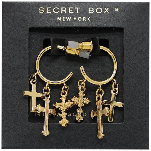 14K GOLD DIPPED  CROSS CHARMS HUGGIE HOOP EARRING