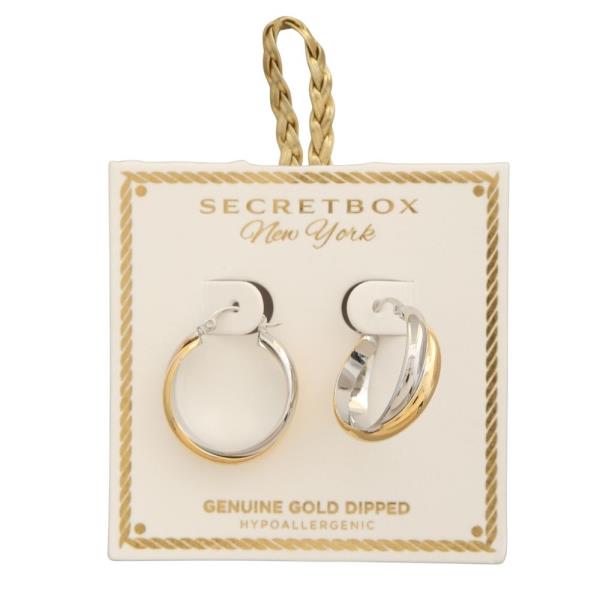 SECRET BOX GOLD DIPPED TWO TONE TWIST SILVER POST EARRING