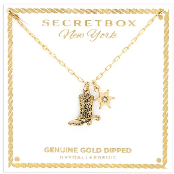 GOLD DIPPED WESTERN BOOTS BADGE NECKLACE