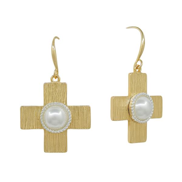 TWO TONE CROSS METAL DANGLE EARRING