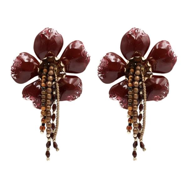 FLOWER BEADED FRINGE DANGLE EARRING