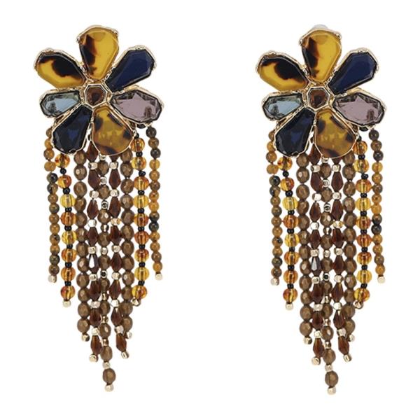 FLOWER BEADED FRINGE DANGLE EARRING