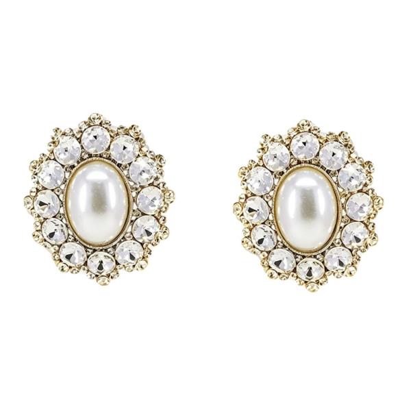 PEARL RHINESTONE OVAL STUD EARRING