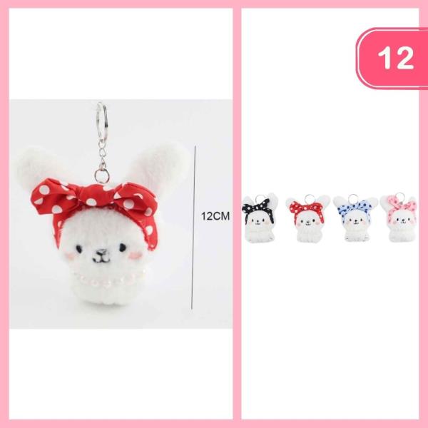 BUNNY PLUSHIE W/ POLKA DOT HEADBAND KEYCHAIN  (12 UNITS)
