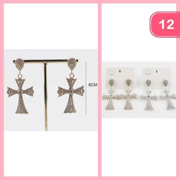 RHINESTONE CROSS DANGLE EARRING (12 UNITS)