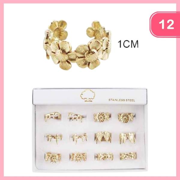 STAINLESS STEEL FLOWER OPEN RING (12 UNITS)