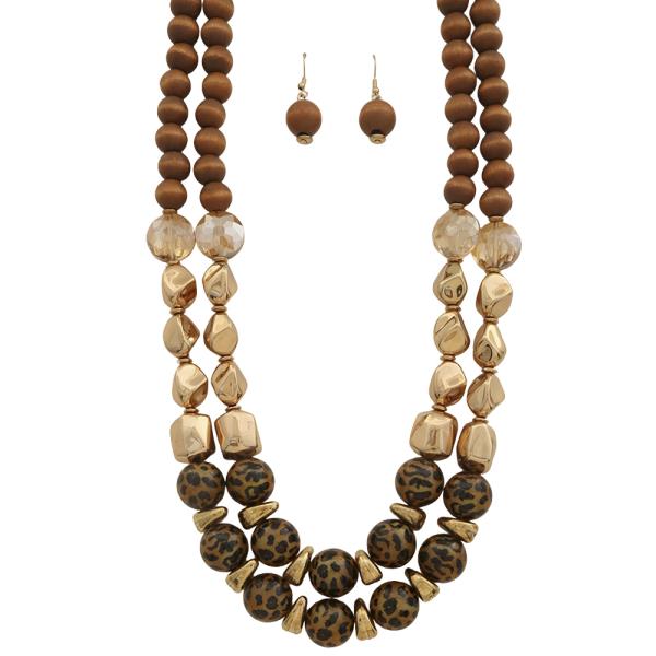 DOUBLE LAYER MIXED BEAD NECKLACE EARRING SET