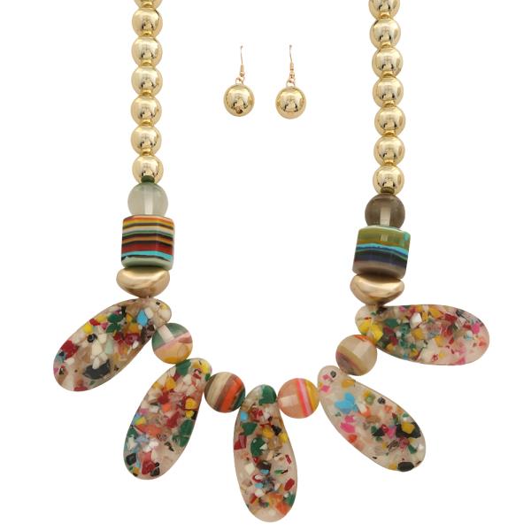 MULTI COLOR TEARDROP STATEMENT BEAD NECKLACE EARRING SET