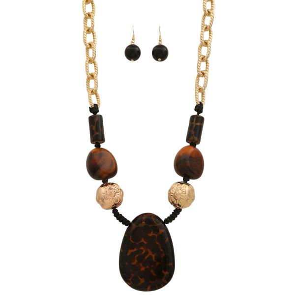 ABSTRACT RESIN TEARDROP TWISTED CHAIN NECKLACE EARRING SET