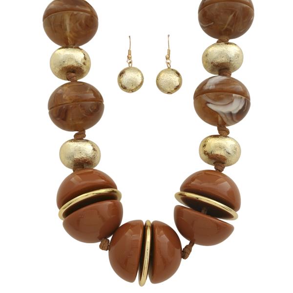 LARGE MARBLE RESIN SPHERE STATEMENT NECKLACE EARRING SET