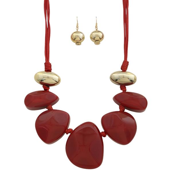 IRREGULAR RESIN METALLIC MIX MULTI STRAND STATEMENT NECKLACE EARRING SET