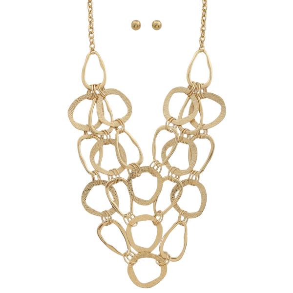 MULTI ORGANIC SHAPED STATEMENT LINK CHAIN NECKLACE EARRING SET