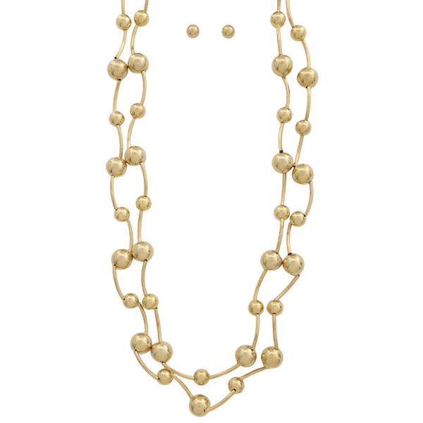 MULTI BEAD METAL DESIGN NECKLACE EARRING SET