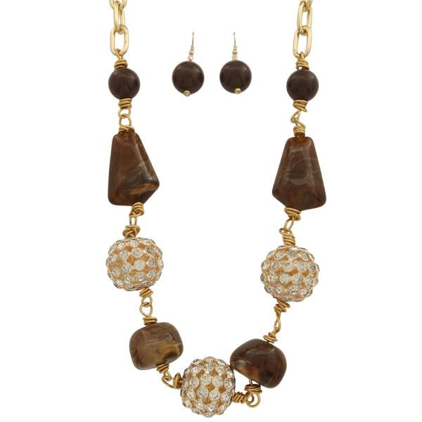 GEOMETRIC ACRYLIC RHINESTONE BEAD NECKLACE EARRING SET
