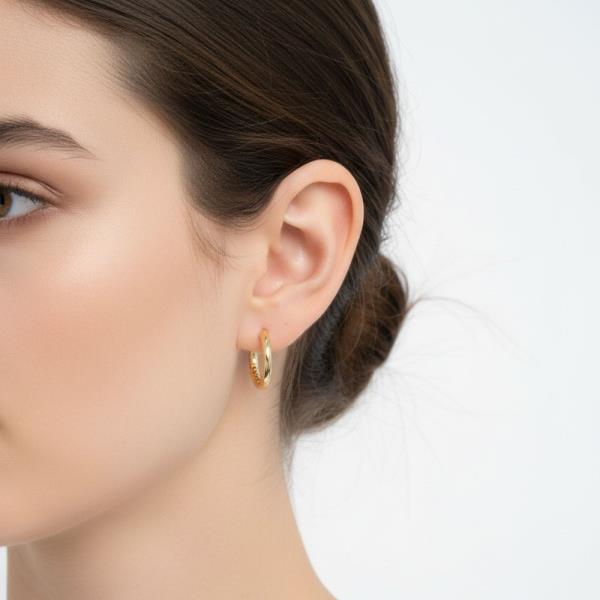 14K GOLD WHITE GOLD DIPPED BEADED TEXTURE HOOPS