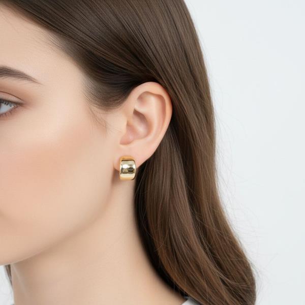14K GOLD WHITE GOLD DIPPED WIDE C HOOP EARRINGS