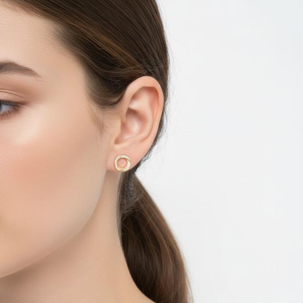 14K GOLD WHITE GOLD DIPPED CA HALO CIRCLE STUD EARRING