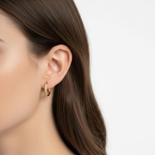 14K GOLD WHITE GOLD DIPPED CLASSIC CZ HUGGIES HOOP EARRINGS