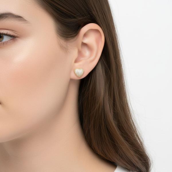 14K GOLD WHITE GOLD SIPPED PAVE HEART STUDS