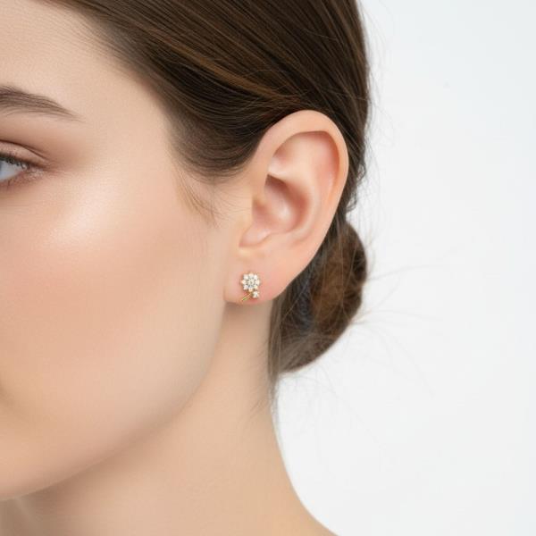 14K GOLD WHITE GOLD DIPPED FLORAL CLUSTER STUDS
