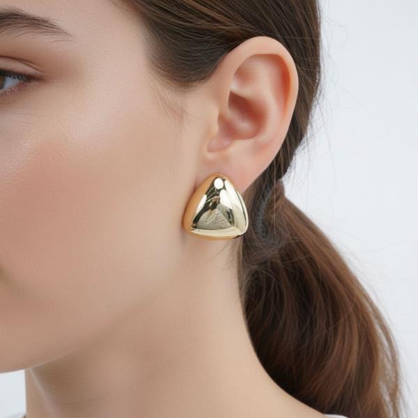 14K GOLD WHITE GOLD SIPPED PUFF TRIANGLE STUDS