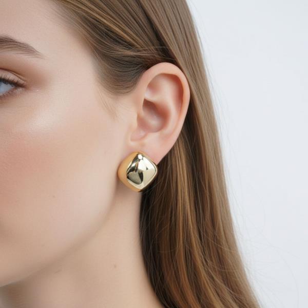 14K GOLD WHITE GOLD DIPPED CHUNKY CUSHION STUDS