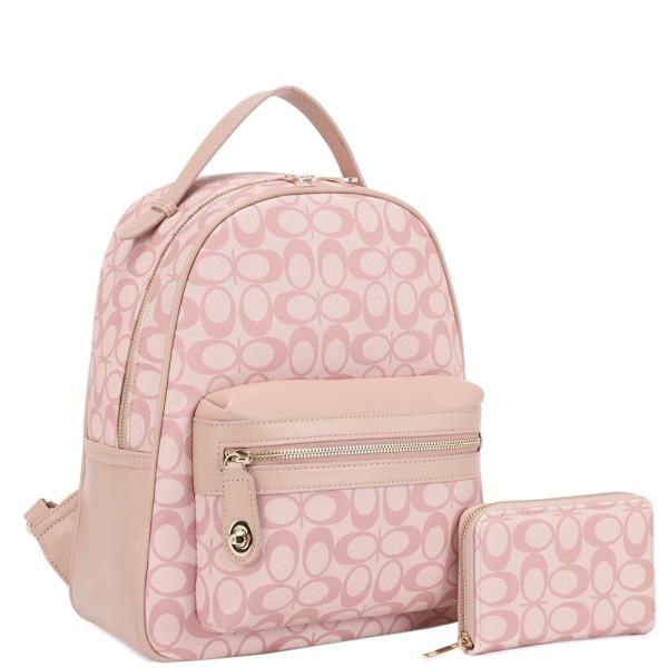 2IN1 OVAL PRINT TEXTURED BACKPACK W WALLET SET