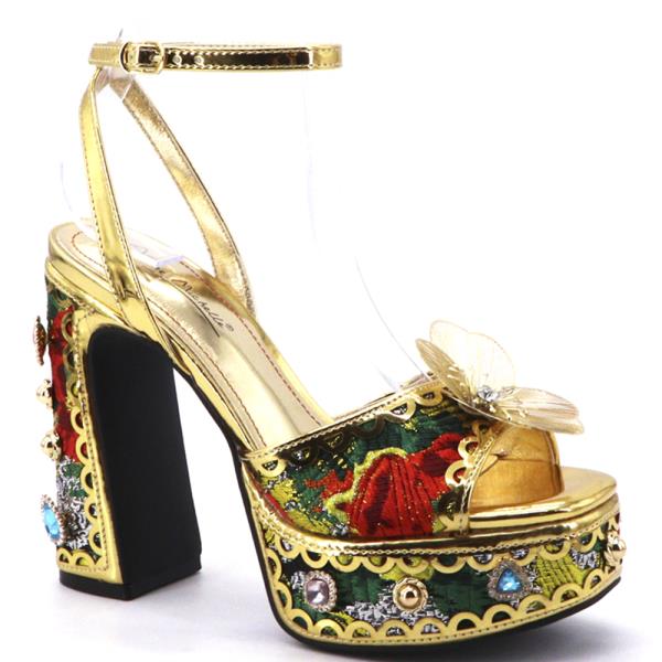 METAL FLOWER PLATFORM DRESS HEEL
