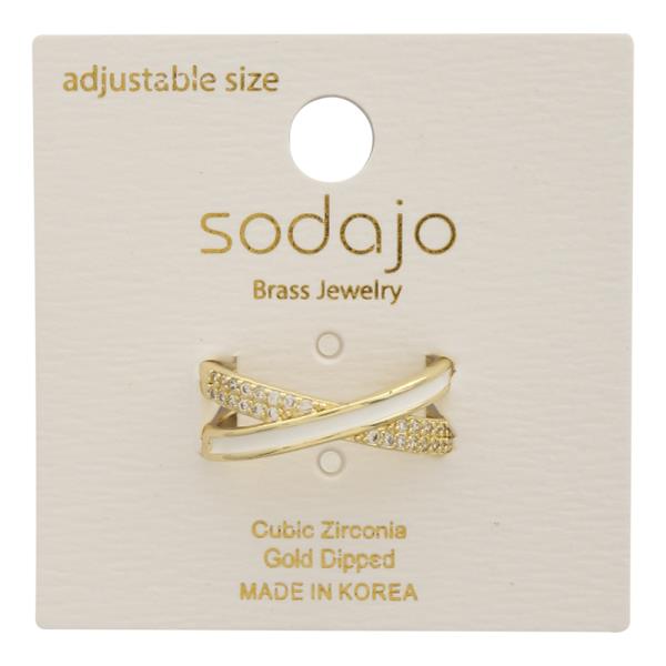 SODAJO CROSSED DESIGN CZ GOLD DIPPED ADJUSTABLE RING