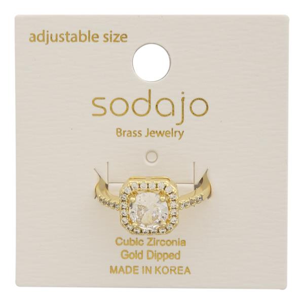 SODAJO SQUARE CZ GOLD DIPPED ADJUSTABLE RING