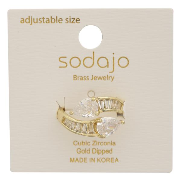 SODAJO CROSSOVER DESIGN CZ GOLD DIPPED ADJUSTABLE RING
