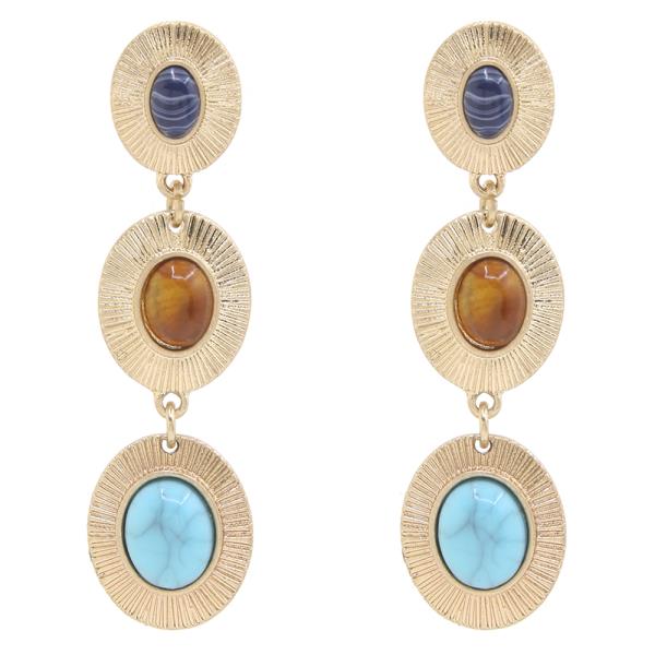 MIX COLOR GEM STONE OVAL DROP EARRING