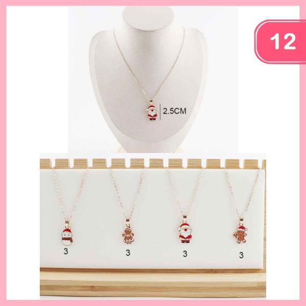 CHRISTMAS SANTA GINGERBREAD SNOWMAN PENDANT NECKLACE (12 UNITS)
