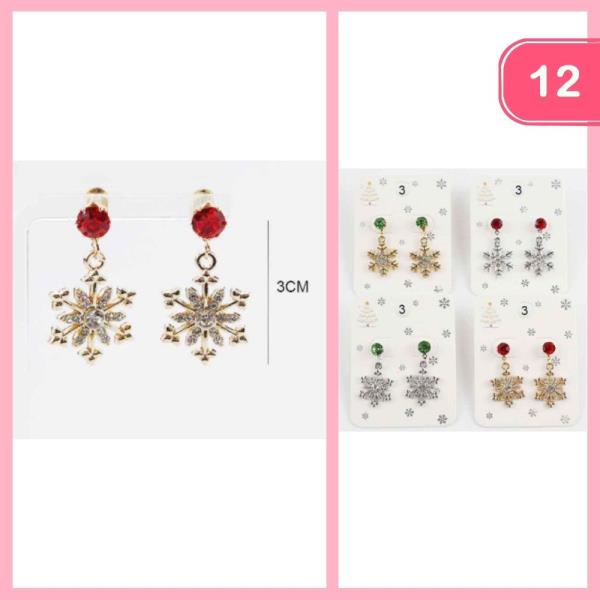 RHINESTONE SNOWFLAKE DANGLE EARRINGS (12 UNITS)