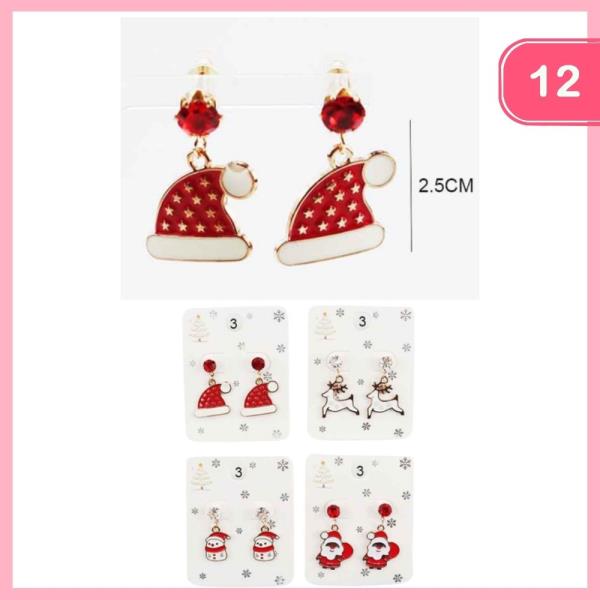 CHRISTMAS SANTA HAT DANGLE EARRINGS (12 UNITS)