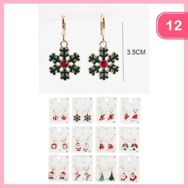 CHRISTMAS SNOWFLAKE DANGLE EARRINGS (12 UNITS)