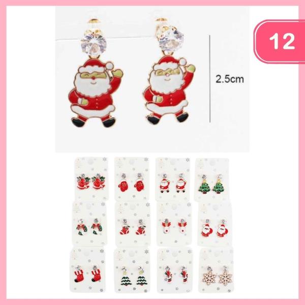 CHRISTMAS SANTA CLAUS  EARRINGS (12 UNITS)