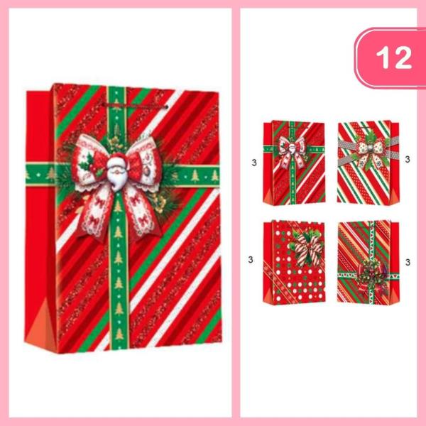 CHRISTMAS STRIPED POLKA DOT GIFT BAG (12 UNITS)