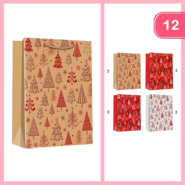 CHRISTMAS TREE PATTERN GIFT BAGS (12 UNITS)