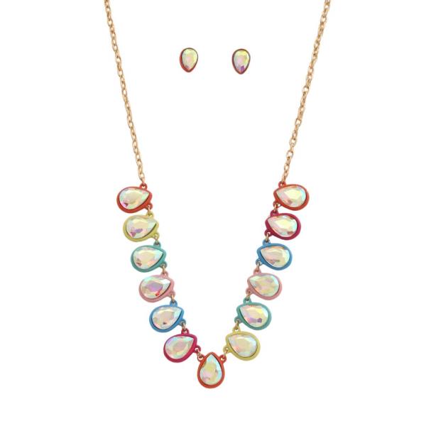 TEARDROP CRYSTAL STONE NECKLACE EARRING SET