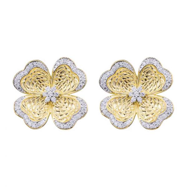 TWO TONE CZ FLOWER EARRING