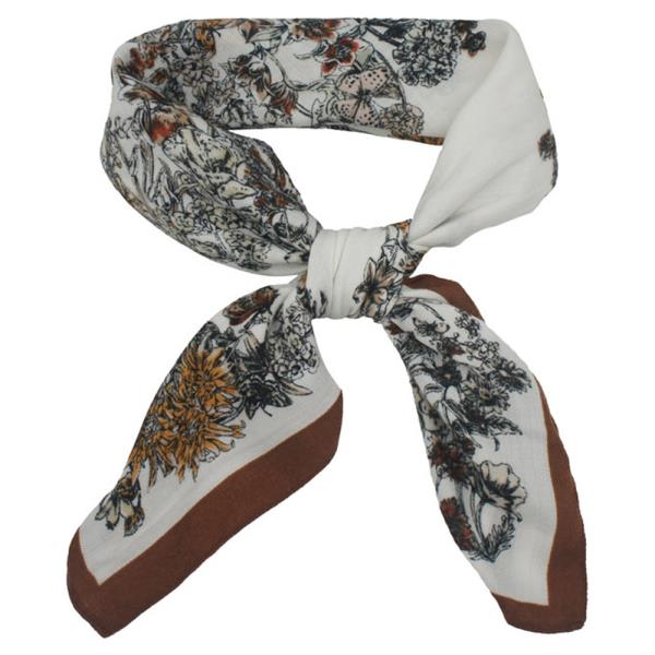 FLOWER PRINT SILKY BANDANA SQUARE NECK SCARF