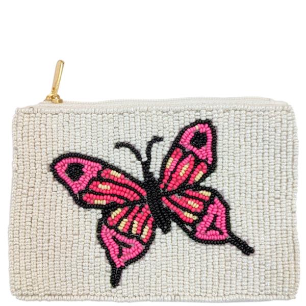 SEED BEAD BUTTERFLY COIN PURSE BAG