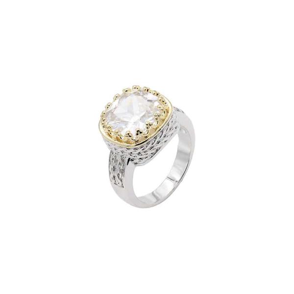 14K GOLD PLATED TWO-TONE PLATED CLEAR CZ RING