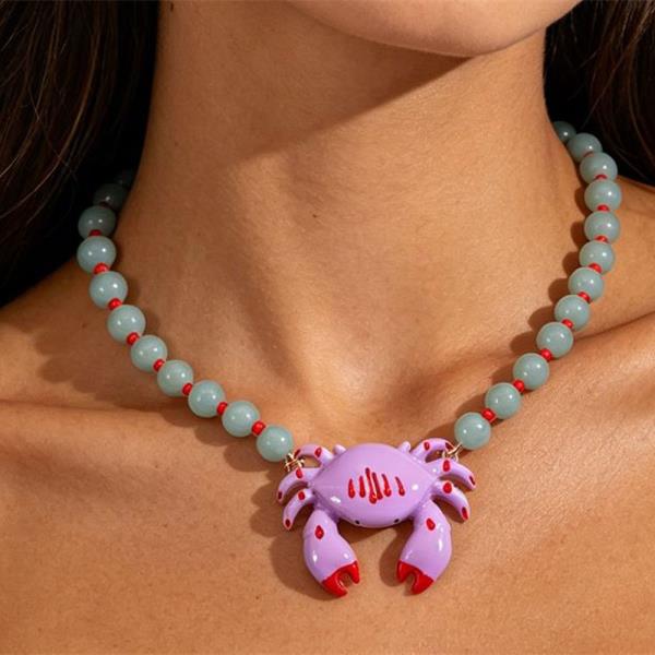SEALIFE BEADED CRAB PENDANT NECKLACE