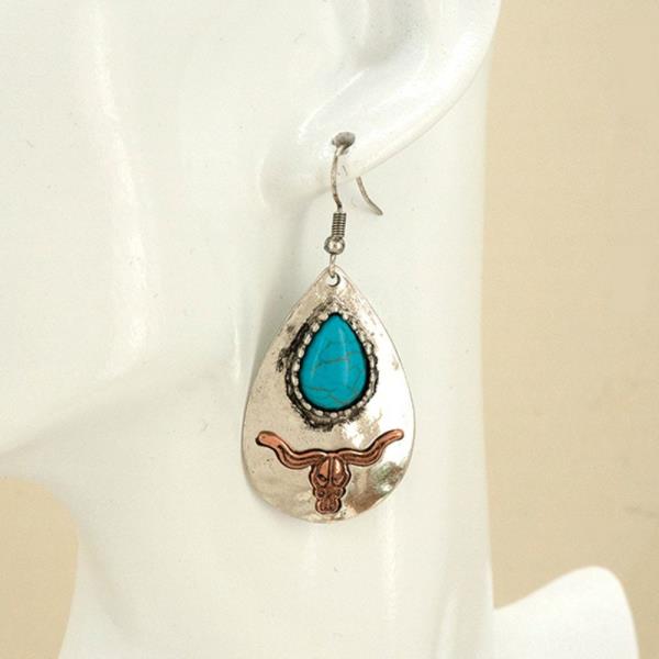 WESTERN BULL SKULL TEARDROP DROP EARRING