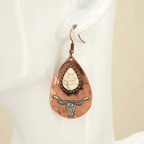 WESTERN BULL SKULL TEARDROP DROP EARRING