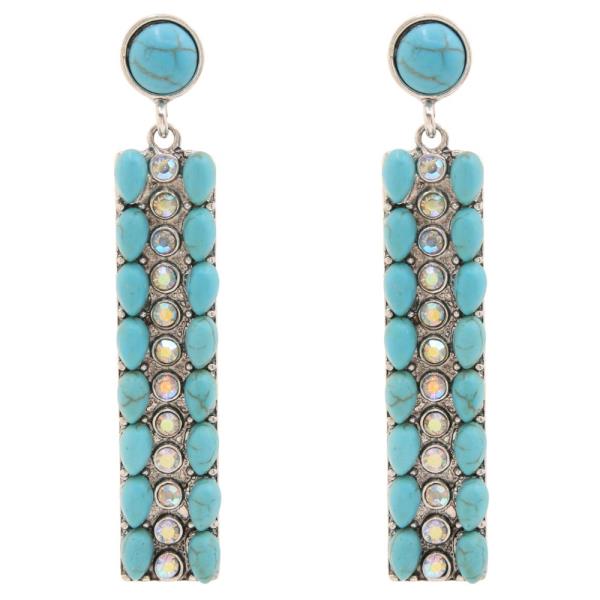 WESTERN STYLE TURQUOISE RHINESTONE DANGLE EARRING
