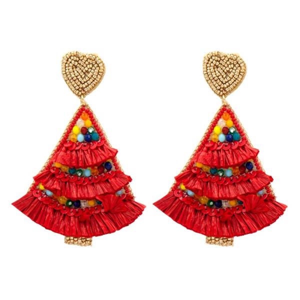CHRISTMAS RAFFIA CHRISTMAS TREE DANGLE EARRING