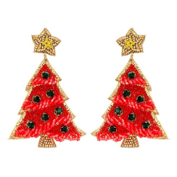 CHRISTMAS BEADED CHRISTMAS TREE STUD EARRING